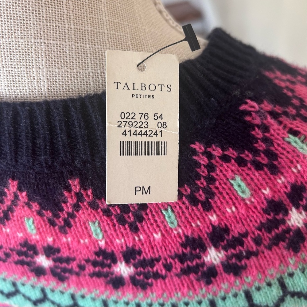 NWT Talbots Falling Snow Fair Isle Lambswool Blend Cardigan MP Preppy Nordic - Picture 4 of 11